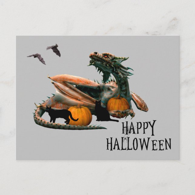 Carte Postale Dragon Lover Halloween Citrouille Chat (Devant)