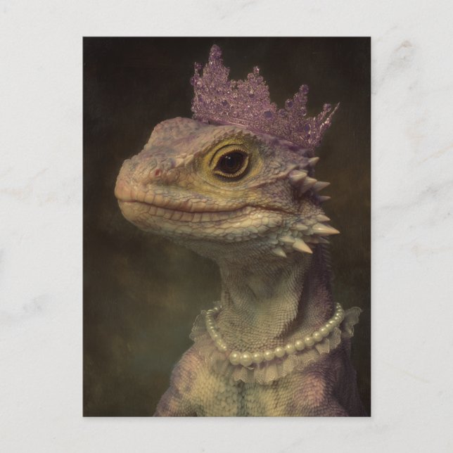 Carte Postale Dragon mignon en Couronne violette et perles (Devant)
