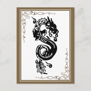 Carte Postale Dragon noir et blanc