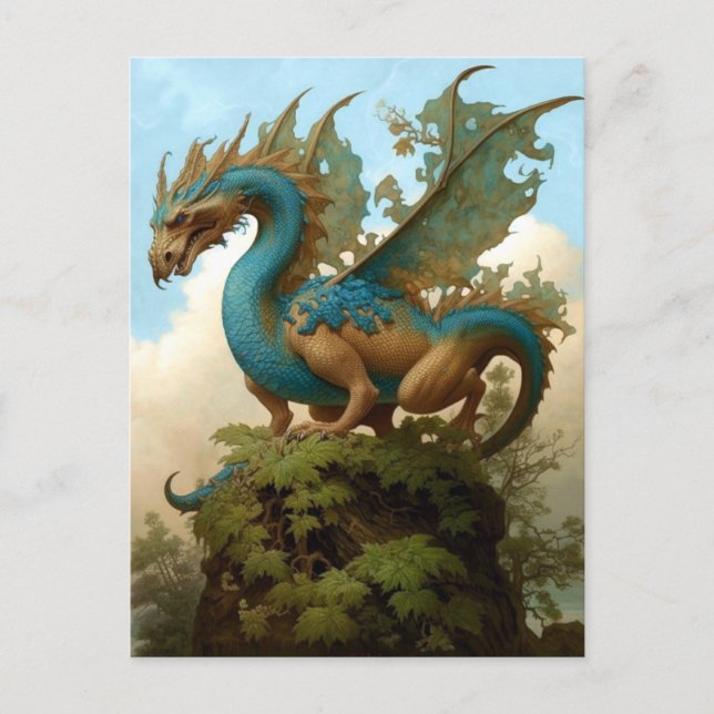 Carte Postale Dragon On A Hill Imaginaire Art (Devant)