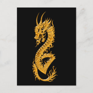 Carte Postale Dragon oriental doré 02