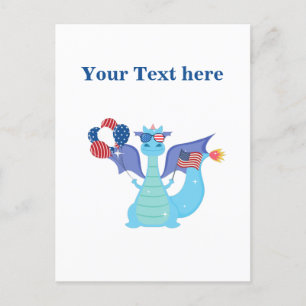 Carte Postale Dragon patriotique avec ballons et drapeau américa