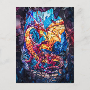 Carte Postale Dragon qui souffle du feu dans une grotte