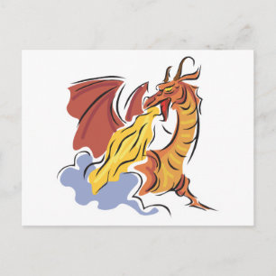 Carte Postale dragon rouge cracheur de feu