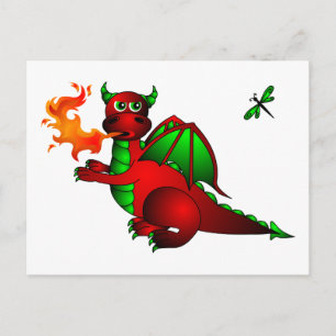 Carte Postale Dragon rouge et libellule