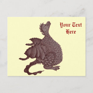 Carte Postale dragon rouge mignon créature mythique et fantastiq