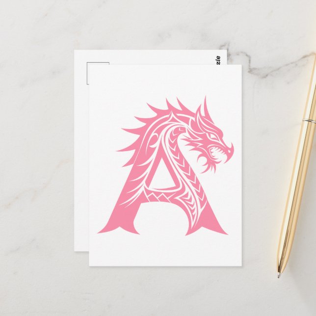 Carte Postale Dragon Styled Letter A, Dragon Alphabet, Monogram (Devant/Arrière en situation)
