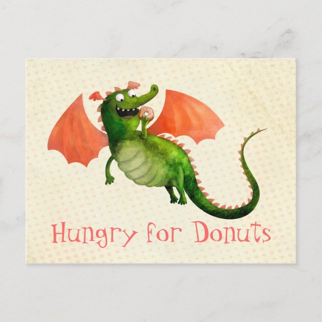 Carte Postale Dragon vert avec Donut (Devant)