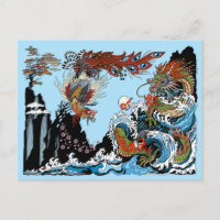 Dragon vert et Feng Huang. Illustration