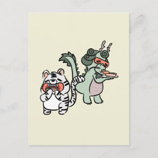 Carte Postale Dragon vert tigre blanc