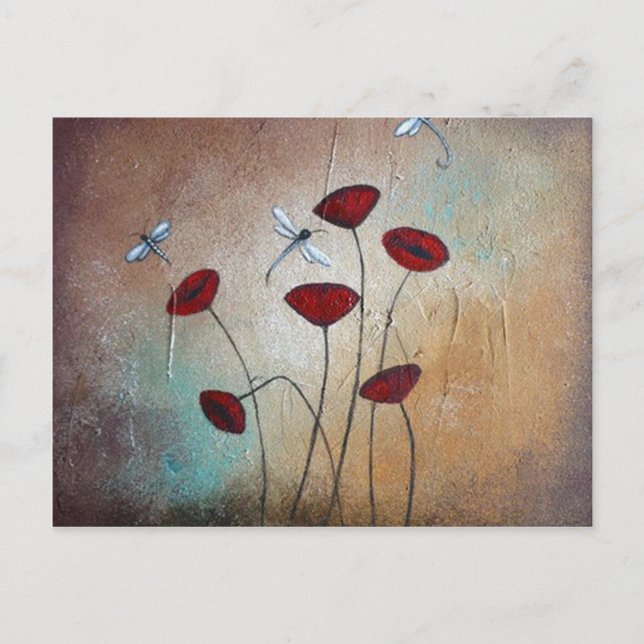Carte Postale Dragonflies et Poppies (Devant)
