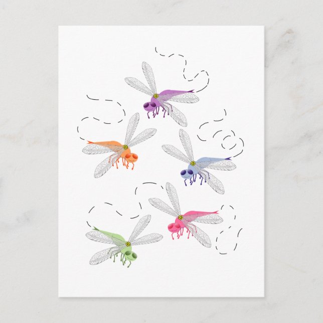 Carte Postale Dragonflies Whimsical Cartoon Art (Devant)