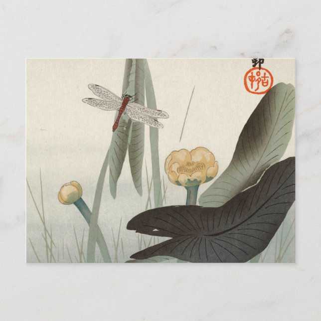 Carte Postale Dragonfly and Lotus, 1920 par Ohara Koson (Devant)