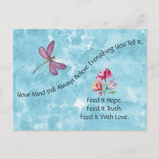 Carte Postale Dragonfly Et Floral Aquarelle Laver (Devant)