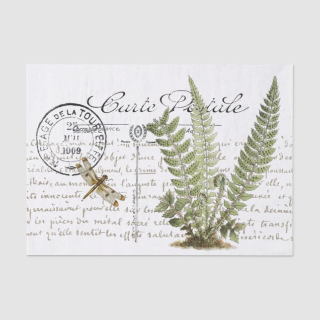 Carte Postale Dragonfly Französisch Drehbuch Vinta Seidenpapier (Vorderseite)