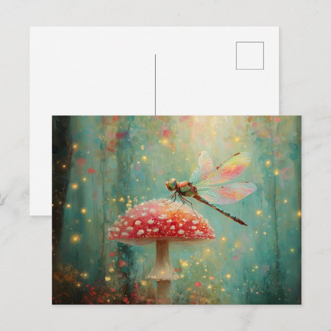 Carte Postale Dragonfly magique sur un champignon (Devant / Derrière)