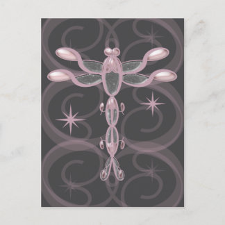 Carte Postale Dragonfly rose, gris, en verre avec étoiles