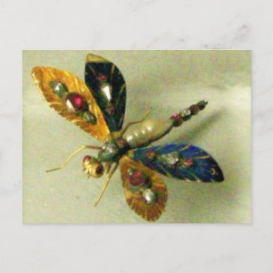 CARTE POSTALE DRAGONFLYE ANTIQUE OR ORNÉ DE PIERRES PRÉCIEUSES P