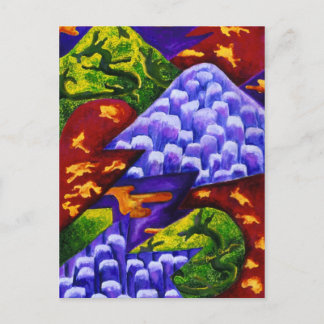 Carte Postale Dragonland, Dragons verts Abstraits, Montagnes Ble