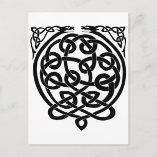 Carte Postale Dragons à noeuds celtiques - noir et blanc
