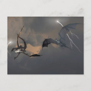 Carte Postale Dragons combattant dans les nuages tempétueux