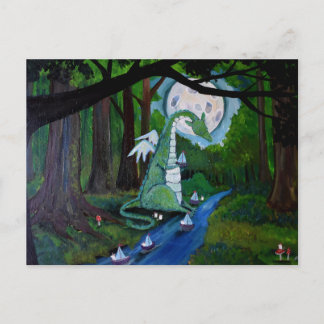 Carte Postale Dragons Fantaisistes Art du Bois Souris Mignons