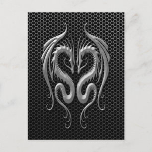 Carte Postale Dragons jumeaux avec effet de maille d'acier
