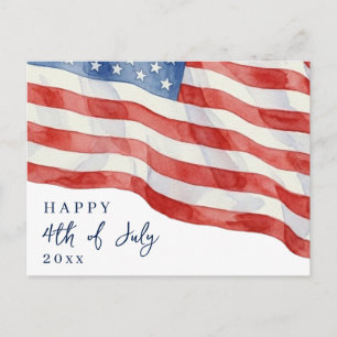 Carte Postale Drapeau à l'aquarelle USA moderne 4 juillet patrio