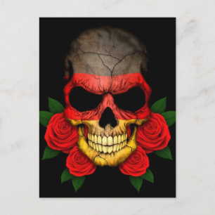Carte Postale Drapeau allemand crâne avec roses rouges