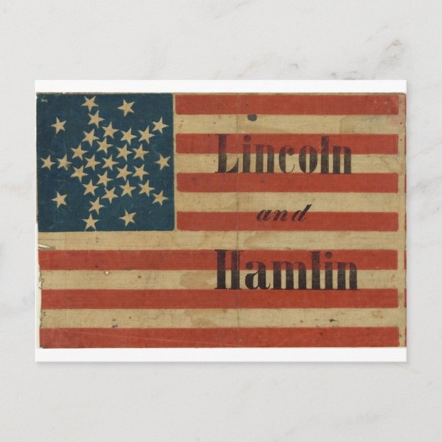 Carte Postale Drapeau américain 31 Étoile 1860 Lincoln et Hamlin (Devant)