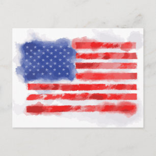 Carte Postale Drapeau américain à l'aquarelle pour les vétérans 