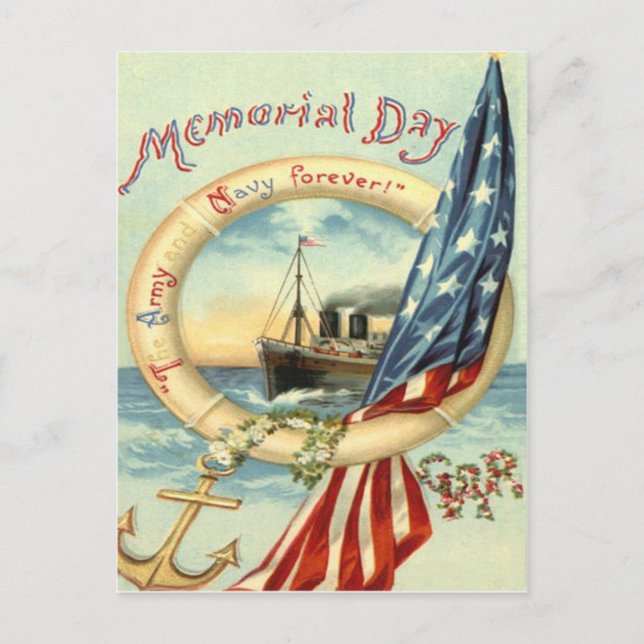 Carte Postale Drapeau américain Ancre Fleurs Préserver la vie (Devant)