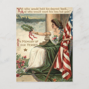 Carte Postale Drapeau américain Dame Liberté Rose Soldats