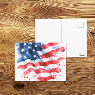 Carte Postale Drapeau américain en aquarelle