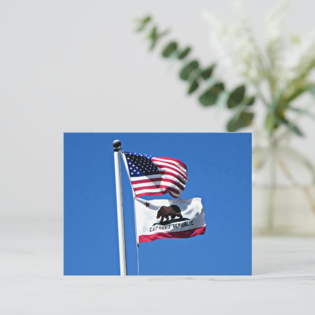 Carte Postale Drapeau américain et drapeau de Californie (Debout devant)