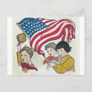 Carte Postale Drapeau américain et enfants