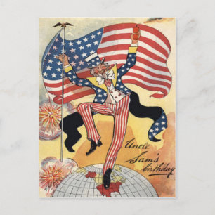 Carte Postale Drapeau américain Feux d'artifice Pétard Oncle Sam