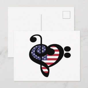 Carte Postale Drapeau américain Musique Cœur - Musique Fierté Am