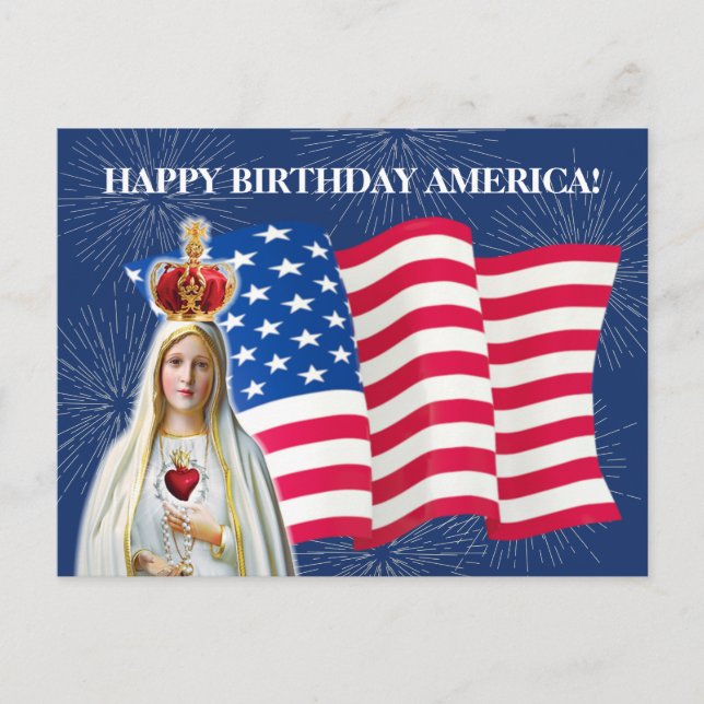 Carte Postale Drapeau américain Notre Dame de Fatima Feu d'artif (Devant)