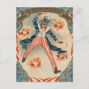 Carte Postale Drapeau américain Oncle Sam Feux d'artifice Pétard