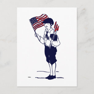 Carte Postale Drapeau américain patriotique et feu d'artifice ga