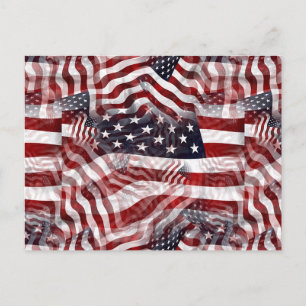 Carte Postale Drapeau américain Rouge Bleu Bleu Grilles Étoiles 