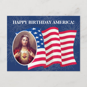 Carte Postale Drapeau américain Sacred Heart of Jesus Fireworks