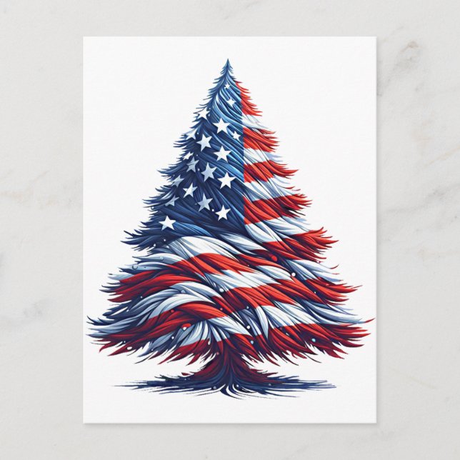 Carte Postale Drapeau américain sapin de Noël Art patriotique (Devant)