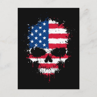 Carte Postale Drapeau américain Splatter Skull