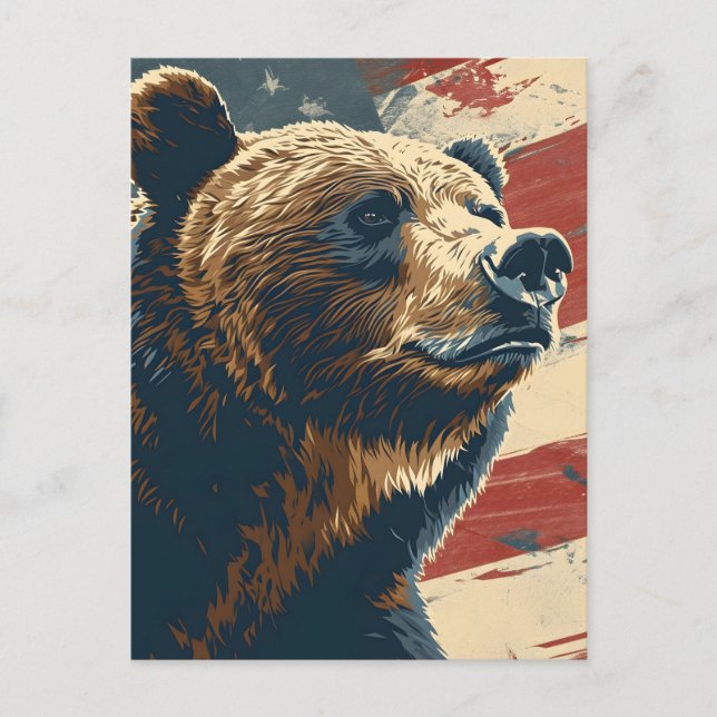 Carte Postale Drapeau américain vintage Grizzly (Devant)