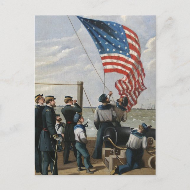 Carte Postale Drapeau américain Vintage Marine peinture Art (Devant)
