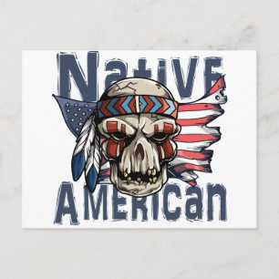 Carte Postale Drapeau amérindien de guerrier crâne américain