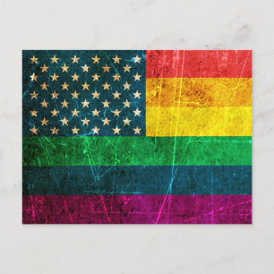 Carte Postale Drapeau arc-en-ciel américain Gay pride Vintage ra