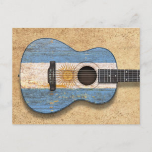 Carte Postale Drapeau argentin usé Guitare acoustique